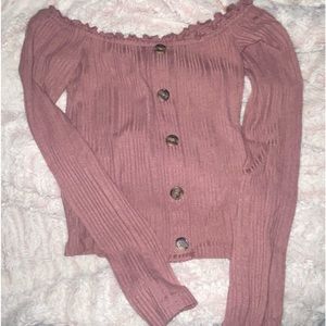 Off the shoulder long sleeve blush top